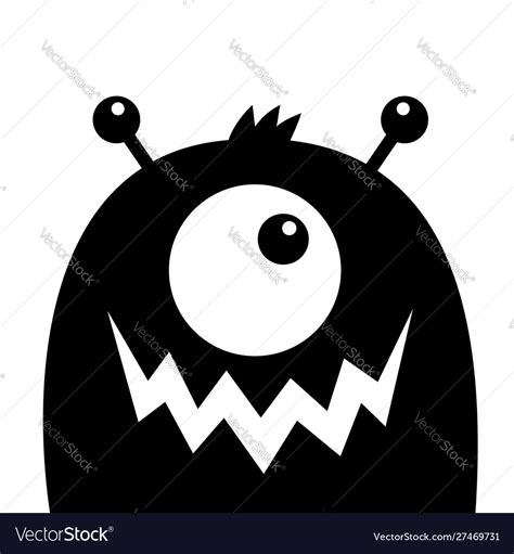 Monster head black silhouette one eye teeth fang Vector Image