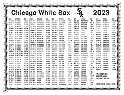 Printable 2023 Chicago White Sox Schedule