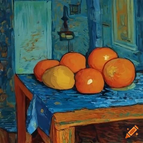 Van gogh-inspired kitchen table in orange and blue on Craiyon