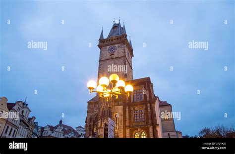 Old Town City Hall in Prague (Night view), view from Old Town Square, Czech Republic Stock Photo ...