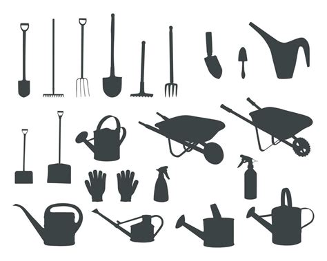 Garden tools silhouette, Gardening tools and equipments silhouette ...