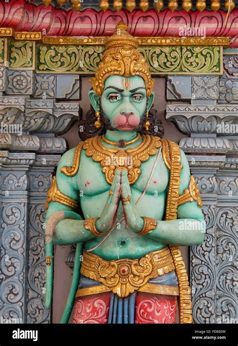 Exterior statue of the Hindu monkey god Hanuman outside Sri Krishnan Temple, Singapore, Asia ...