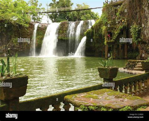 Australia, Paronella Park, waterfall below rope bridge Stock Photo - Alamy