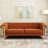 Orange Velvet Sofa Couch, Modern Upholstered Sofa Couch, 84"L 3 Seater Sofa Couch, Mid-Century ...