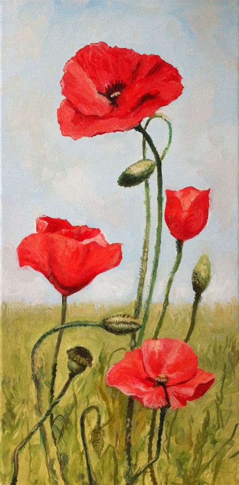 poppy flowers by Miroslaw Pieprzyk, oil on canvas | Poppy flower painting, Poppy field painting ...