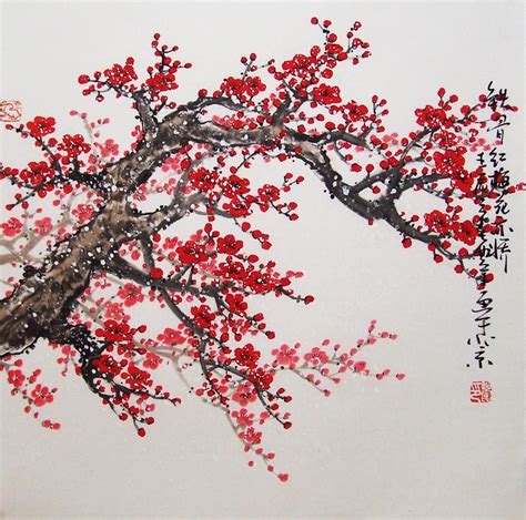 Original painting chinese art Lovely cherry blossom tree