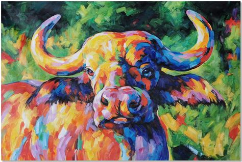 African Buffalo Oil Painting Signed Hand Painted Modern | Etsy