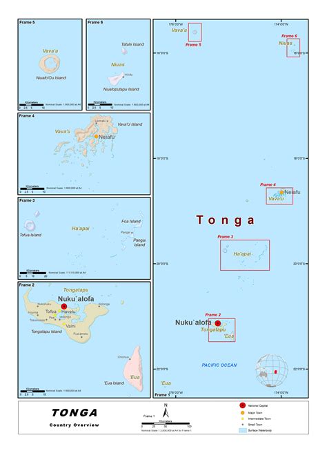 Large detailed map of Tonga with relief, cities, villages and other ...