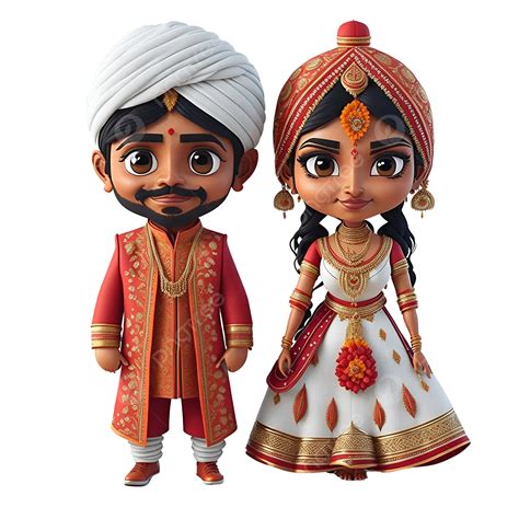 3d Cartoon Indian Wedding Couple, Indian Couple, Indian Wedding Couple, Couple PNG Transparent ...