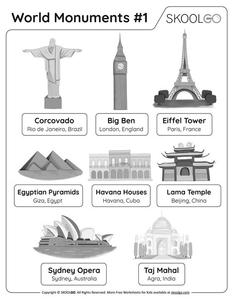 World Monuments 1 - Free Worksheet - SKOOLGO