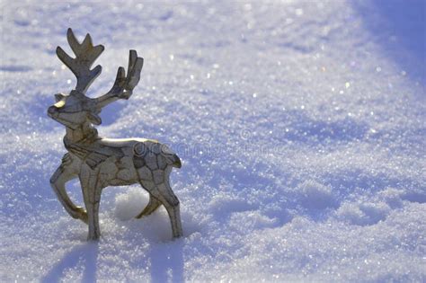 A Beautiful Wooden Christmas Deer Is Standing In The Snow. Stock Image - Image of deer, portrait ...