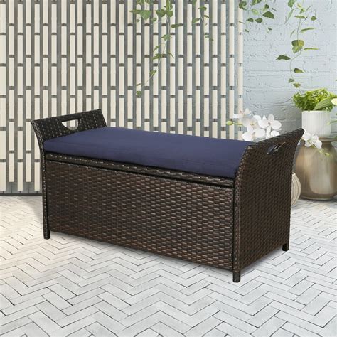 Outdoor Wicker Storage Bench Patio Furniture Rattan Deck Bin with Cushion - Walmart.com ...