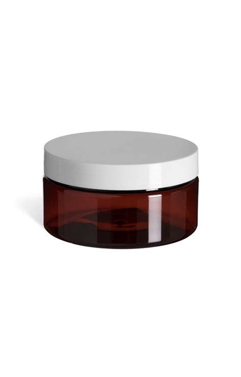 Amber Plastic Jar, Smooth White Lid, 8 oz | Specialty Bottle