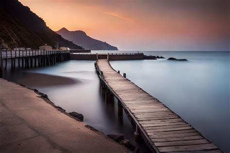 Premium AI Image | a pier on the beach at sunset