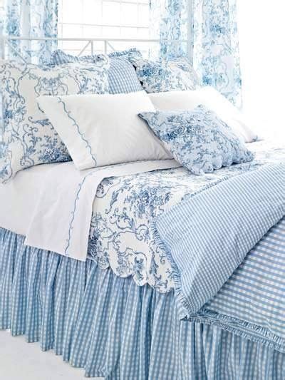 Blue and white check with blue and white toile are a lovely bedroom combination | Chic bedroom ...