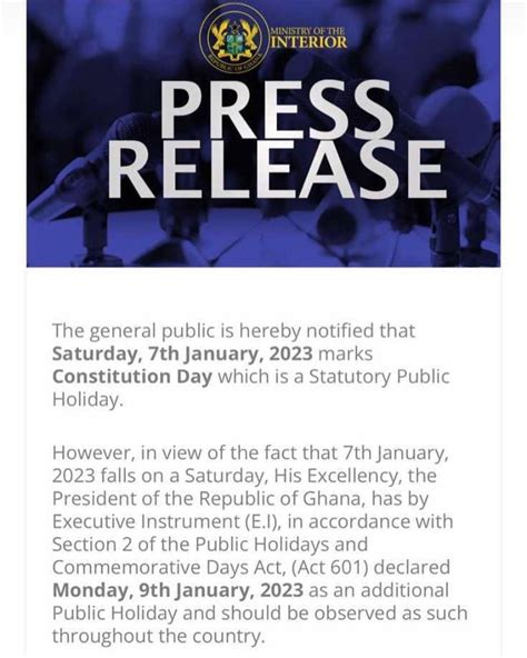 Monday Jan. 9 declared as public holiday – NzemaToday