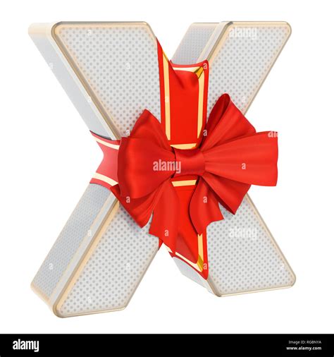 Letter X, gift box shaped of a letter X with red ribbon bow. 3D ...