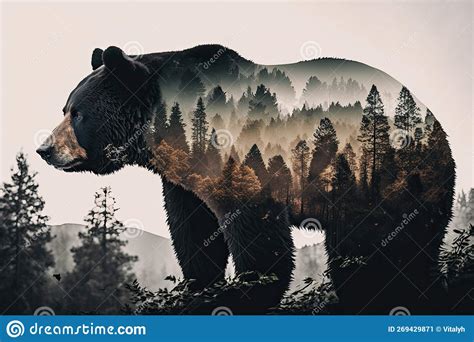 Double Exposure of a Black Bear and Forest. Stock Illustration ...