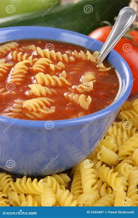 Tomato soup with pasta stock image. Image of blue, china - 5365487
