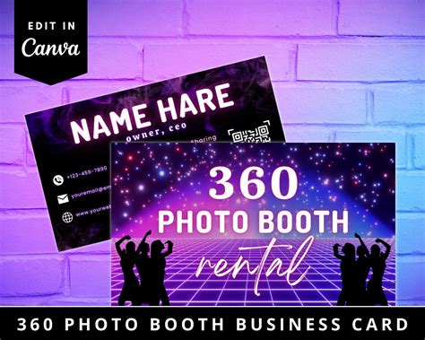 360 Photo Booth Business Card Template, Photo Booth Supplier, Party Rental Card, Photography ...