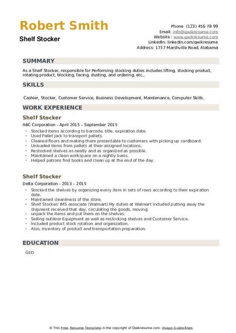 Shelf Stocker Resume Samples | QwikResume