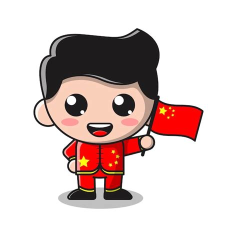 Premium Vector | Cute boy holding flag of china cartoon illustration