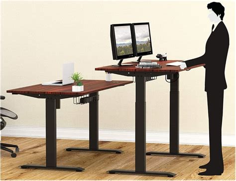 SHW 55-Inch Large Electric Height Adjustable Computer Desk 55 x 28 Inches Cherry Oak Black