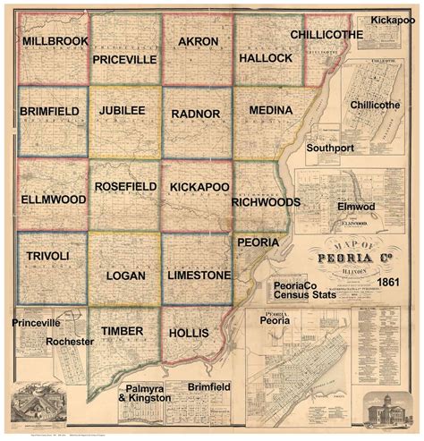 Peoria County Illinois 1861 Old Wall Map Reprint with | Etsy