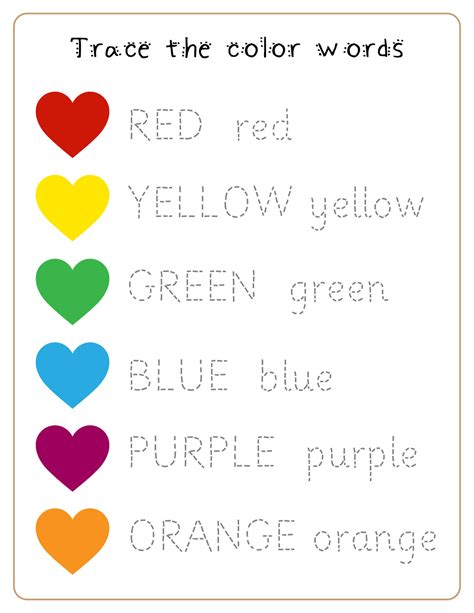 Tracing practice activity. Trace the color words worksheet for ...