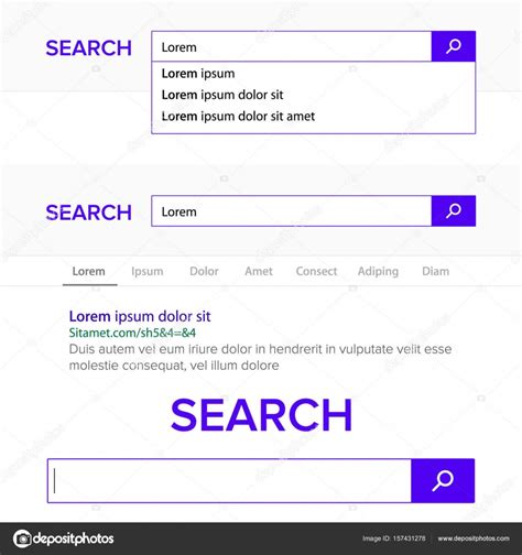 Search Bar Field Vector. Search Engine Browser Window Template. Pop Up List, Search Results ...