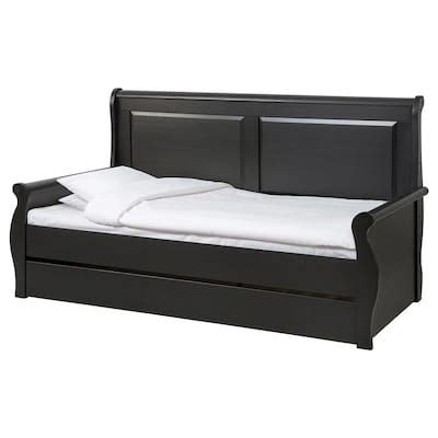 SLÄKT Bed frame w/pull-out bed + storage - white - IKEA | Black bedding, Ikea bed, Rustic ...