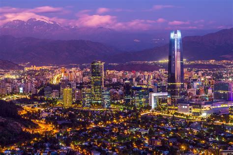 Santiago, Chile Cityscape at Sunset Framed Photo Print Costanera Center ...