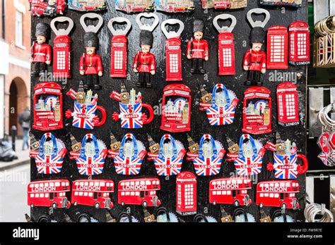 London souvenirs and tourist trinkets on Oxford Street, London, UK ...