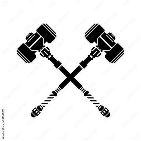 Medieval Crossed Hammers Icon. Vector illustration of an ancient ...