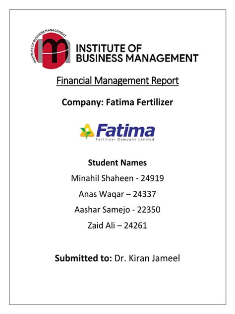 Fatima Fertilizer Financial Management Report | PDF | Dividend | Equity (Finance)