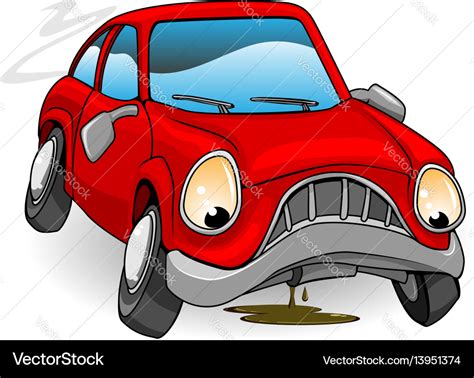 Sad broken down cartoon car Royalty Free Vector Image