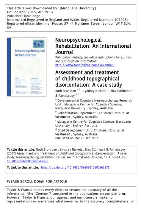 (PDF) Assessment and treatment of childhood topographical ...