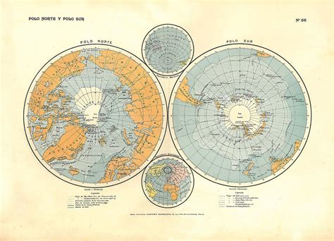 North Pole and South Pole Map Digital Art by Carambas Vintage