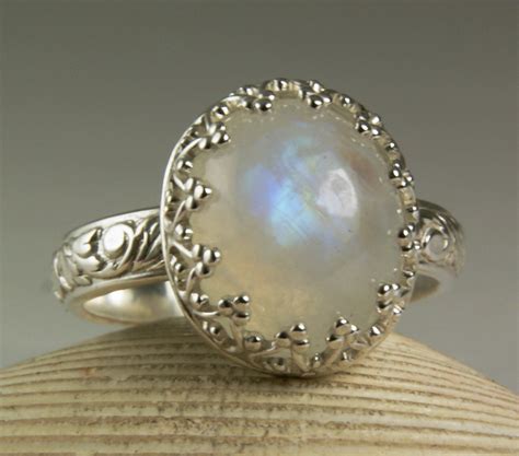 Rainbow Moonstone Ring Sterling Silver by TazziesCustomJewelry