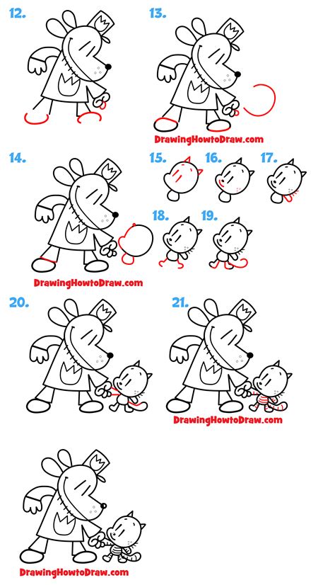 How to Draw Dog Man and Cat Kid Holding Hands with Easy Step-by-Step Drawing Tutorial for Kids ...