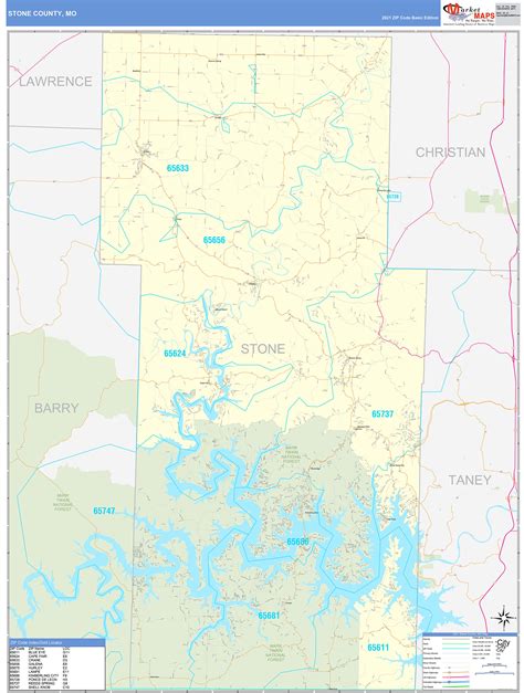 Stone County, MO Zip Code Wall Map Basic Style by MarketMAPS - MapSales