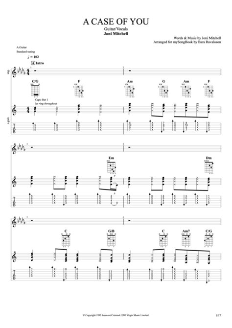 A Case of You by Joni Mitchell - Guitar & Vocals Guitar Pro Tab | mySongBook.com