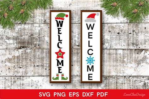 Welcome Christmas Porch Signs SVG - Vertical Christmas SVG