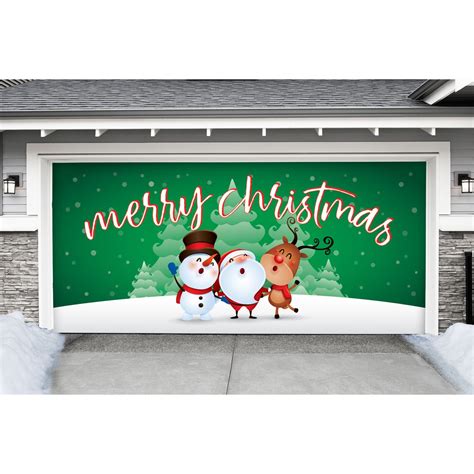 7' x 16' Green and White "Merry Christmas" Double Car Garage Door Banner | Door murals ...