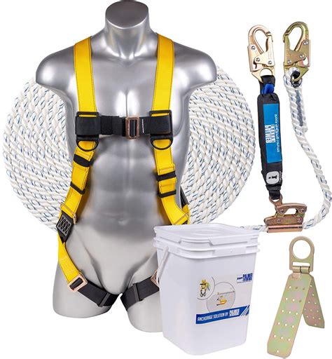 Palmer Safety Fall Protection Roofing Bucket Kit I Full-Body Harness, 50' Vertical Rope & Anchor ...