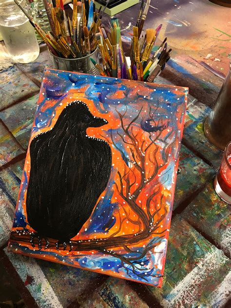 Raven in the Snow Small Acrylic Painting Raven Art for Home | Etsy