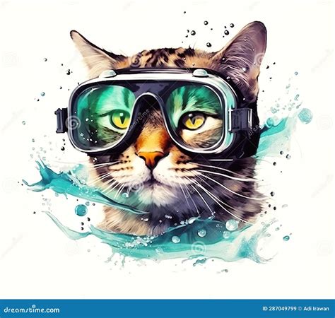 An Illustration Painting Cat Wearing Goggles Isolated on White Stock Illustration - Illustration ...