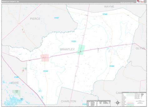 Brantley County, GA Wall Map Premium Style by MarketMAPS - MapSales