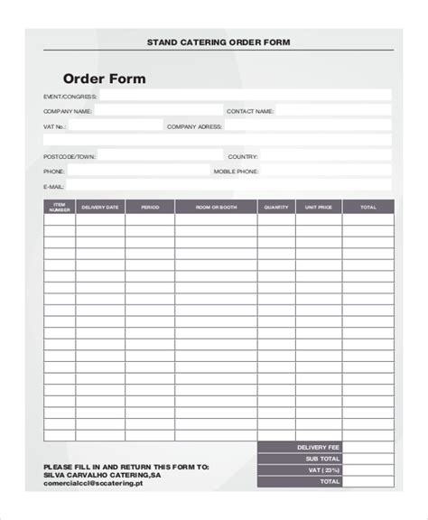 FREE 12+ Sample Catering Order Forms in PDF | Excel | Word