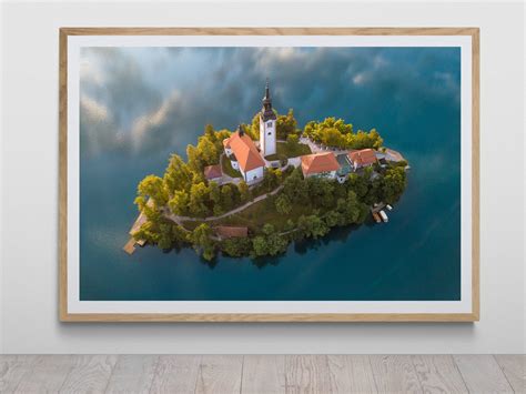 Aerial View of Lake Bled Monastery Church Island Print by Tzvika Stein ...